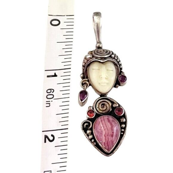 Sajen Goddess Pendant Sterling Silver 2-3/8" Ruby Garnet Rhodochrosite Gemstone - Picture 4 of 7